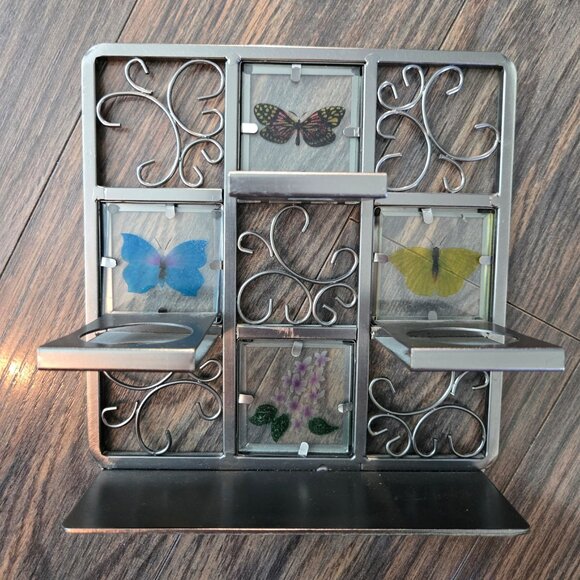 Vintage PARTYLITE Etched Glass Butterfly Tealight Pewter Easel Holder NEW! - Picture 7 of 9